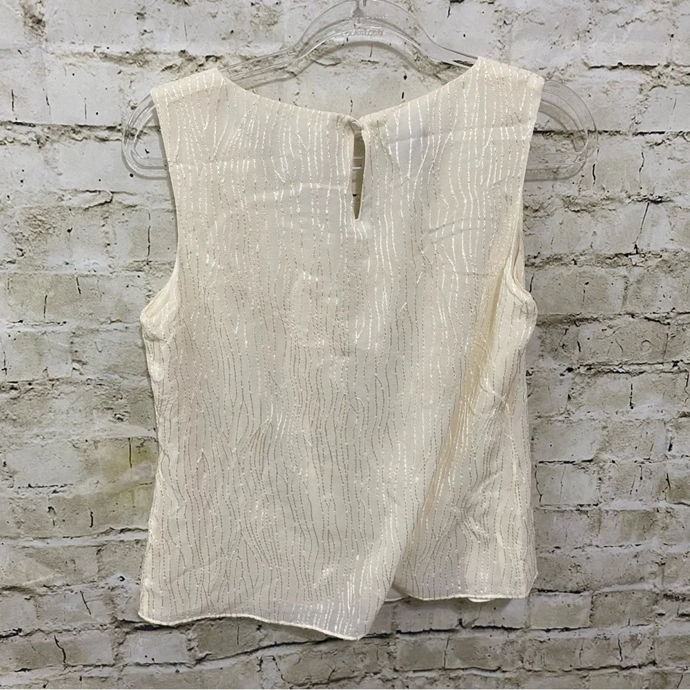 Talbots Cream Sequin Embroidered Silk Sleeveless Scoop Neck Top - Picture 3 of 5